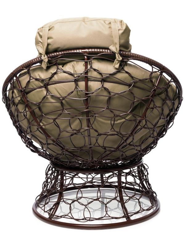 Кресло «Папасан» с искусственным ротангом, 77×81×68 см, коричневое, бежевая подушка