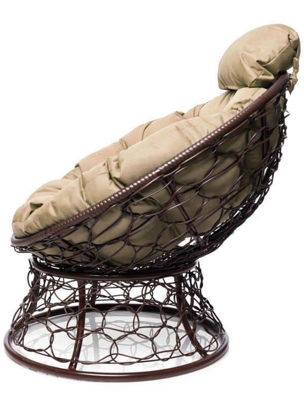 Кресло «Папасан» с искусственным ротангом, 77×81×68 см, коричневое, бежевая подушка