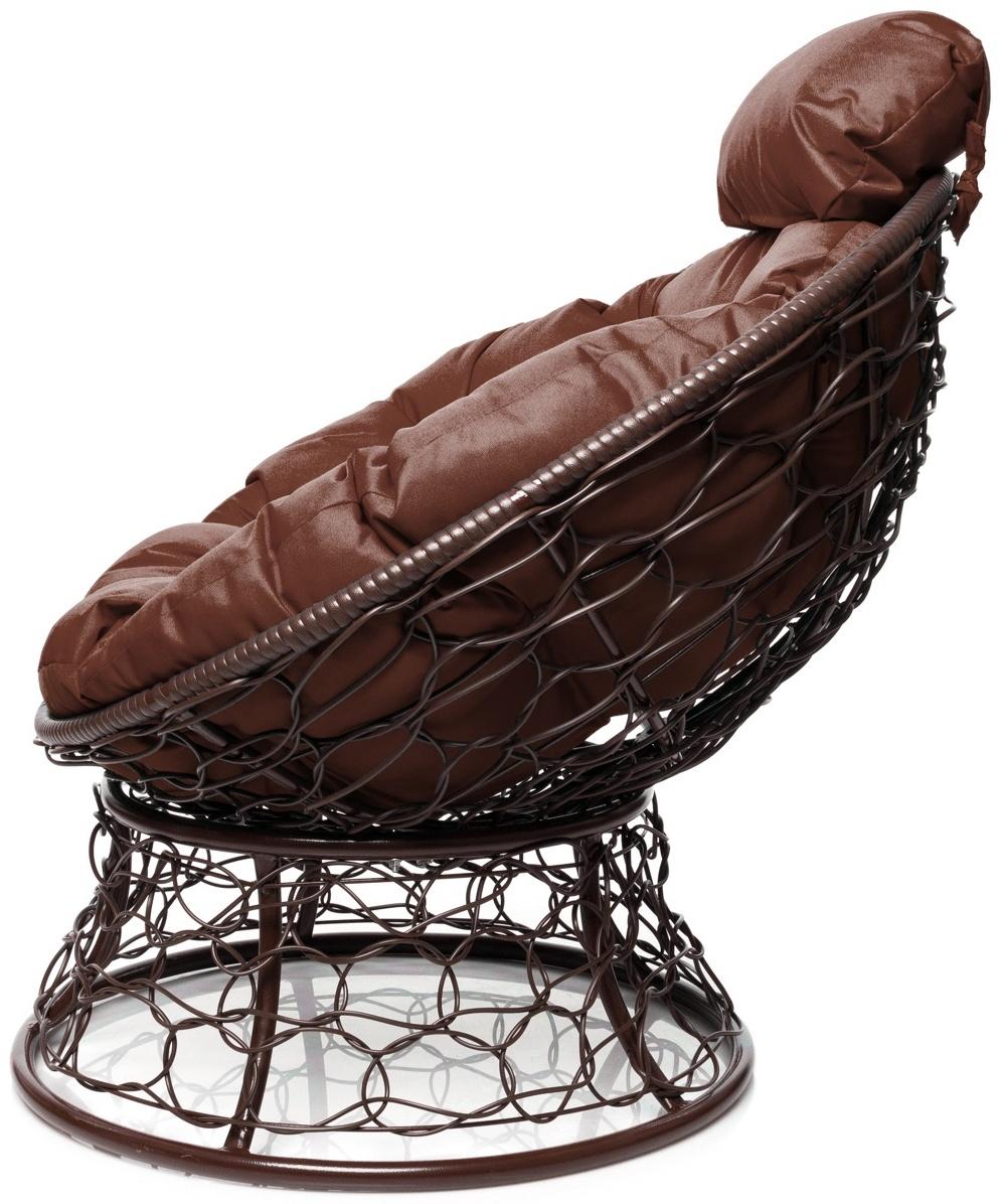 Кресло «Папасан» с искусственным ротангом, 77×81×68 см, коричневое, коричневая подушка