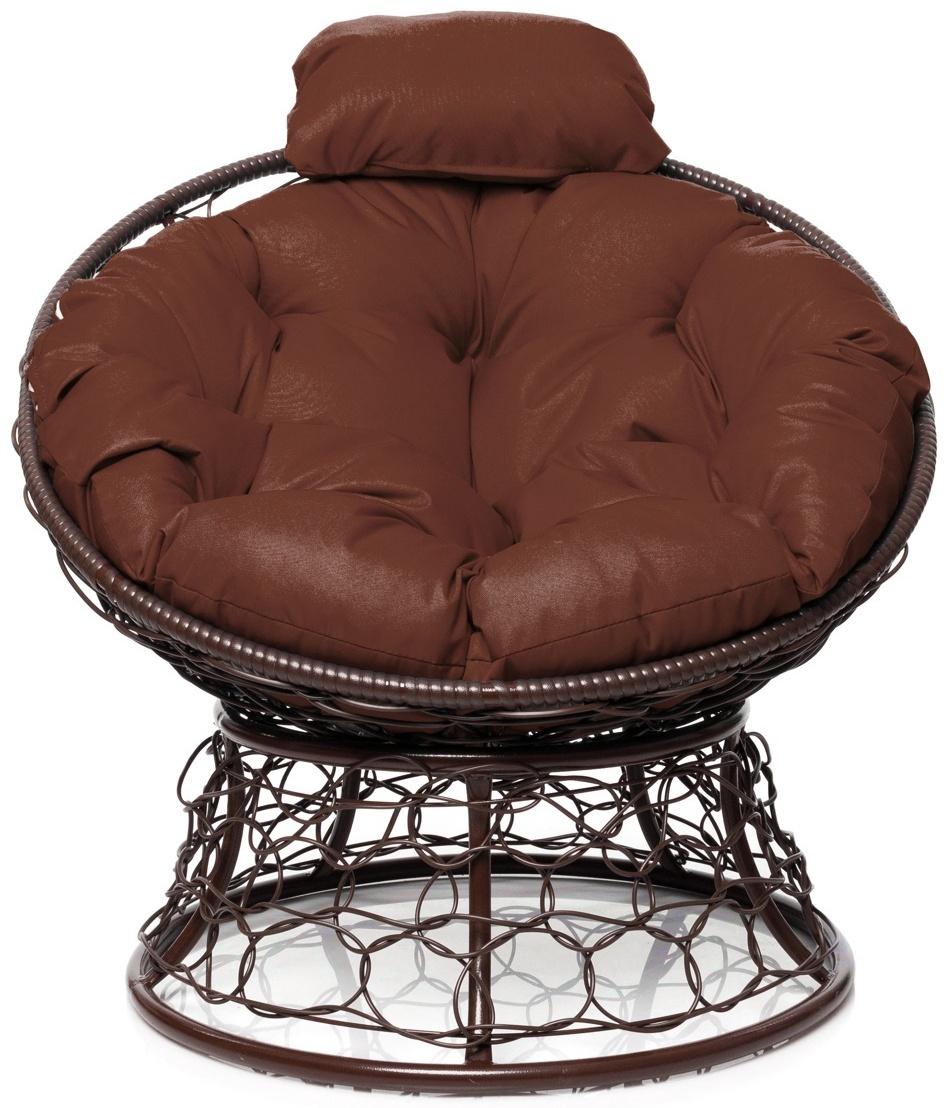 Кресло «Папасан» с искусственным ротангом, 77×81×68 см, коричневое, коричневая подушка