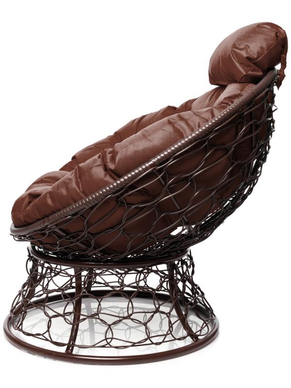 Кресло «Папасан» с искусственным ротангом, 77×81×68 см, коричневое, коричневая подушка
