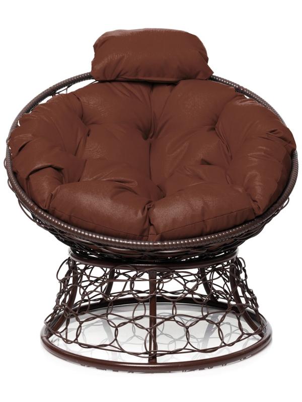 Кресло «Папасан» с искусственным ротангом, 77×81×68 см, коричневое, коричневая подушка