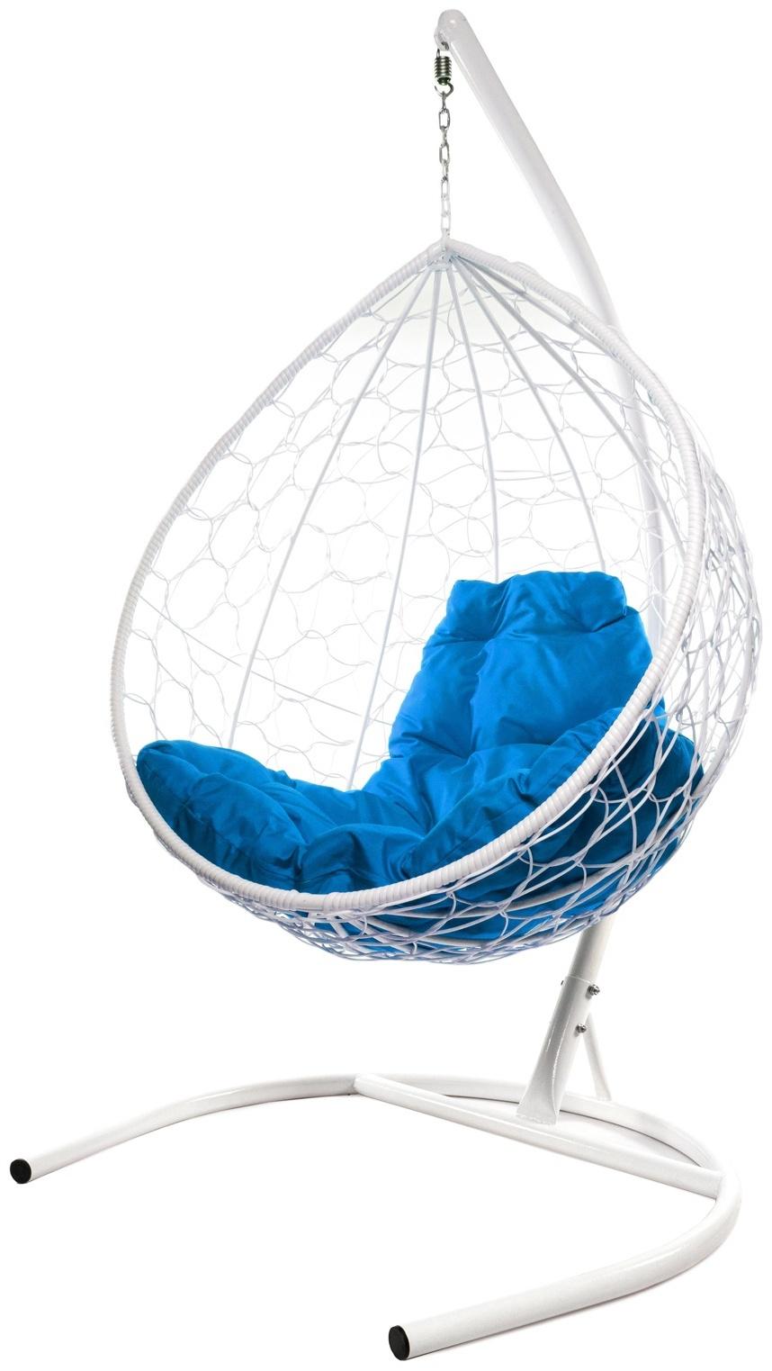 Подвесное кресло - кокон «Капля», с искусственным ротангом, 193×72×98 см, белое, синяя подушка