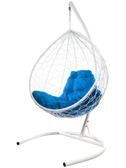 Подвесное кресло - кокон «Капля», с искусственным ротангом, 193×72×98 см, белое, синяя подушка