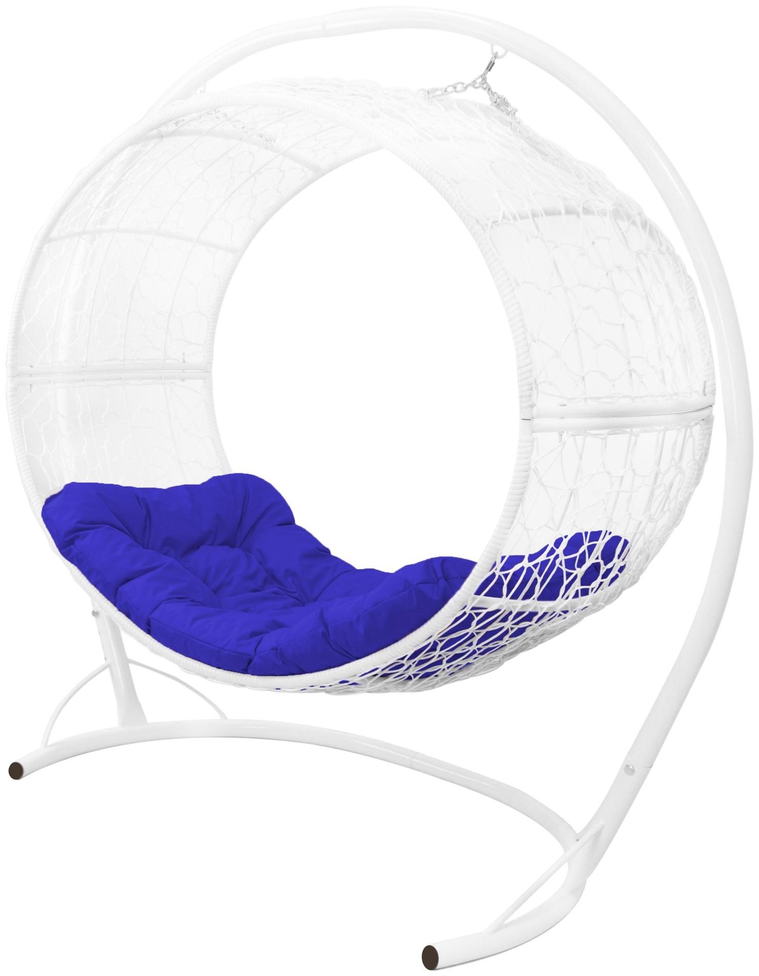 Подвесное кресло - кокон «Венера», с искусственным ротангом, 180×77×164 см, белое, синяя подушка