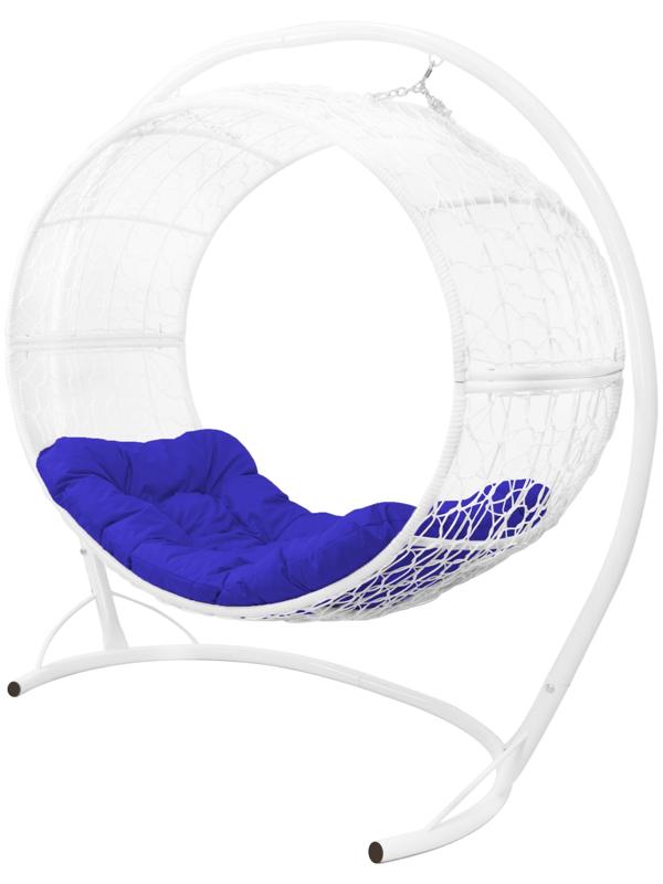 Подвесное кресло - кокон «Венера», с искусственным ротангом, 180×77×164 см, белое, синяя подушка