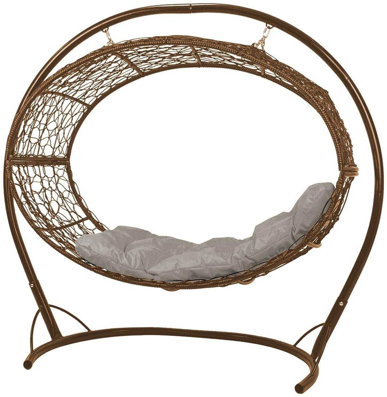 Подвесное кресло - кокон «Венера», с искусственным ротангом, 180×77×164 см, коричневое, серая подушка