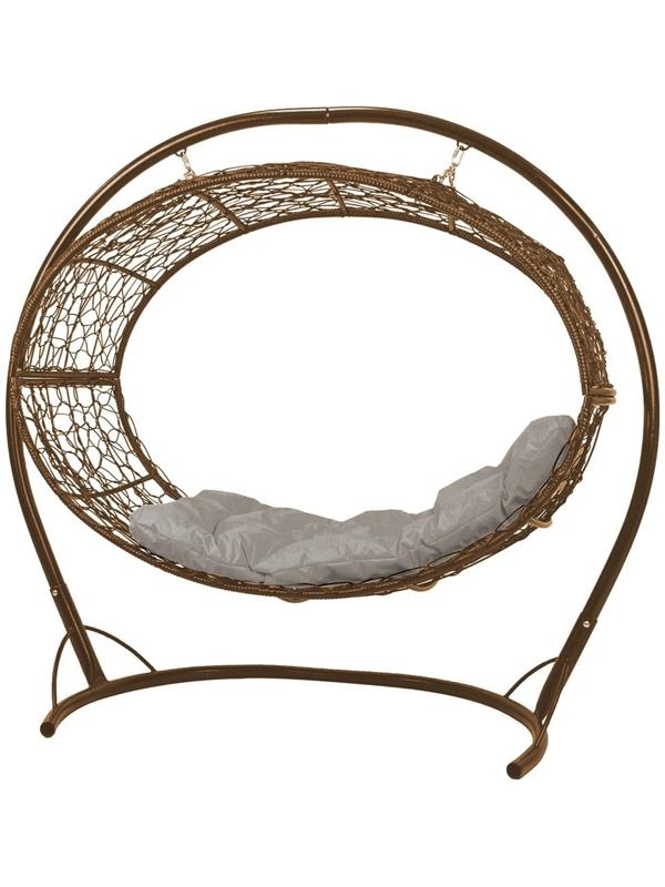 Подвесное кресло - кокон «Венера», с искусственным ротангом, 180×77×164 см, коричневое, серая подушка