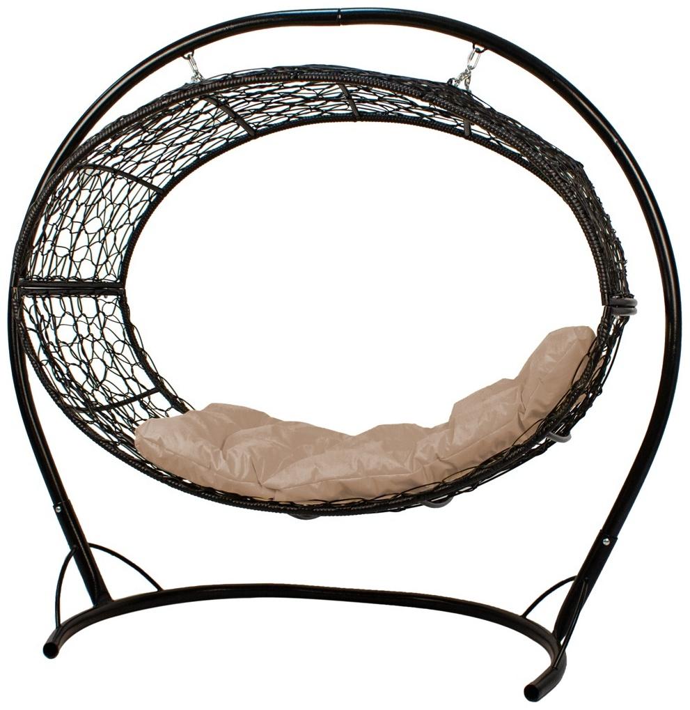 Подвесное кресло - кокон «Венера», с искусственным ротангом, 180×77×164 см, чёрное, бежевая подушка