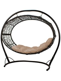 Подвесное кресло - кокон «Венера», с искусственным ротангом, 180×77×164 см, чёрное, бежевая подушка