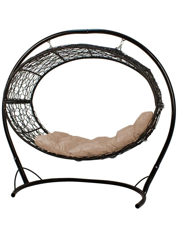 Подвесное кресло - кокон «Венера», с искусственным ротангом, 180×77×164 см, чёрное, бежевая подушка