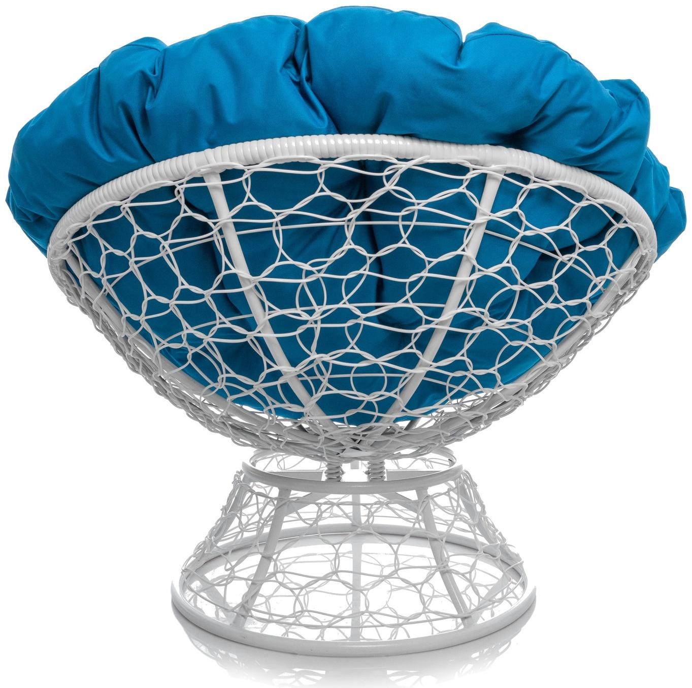 Кресло «Папасан» с искусственным ротангом, 96×98×81 см, с механизмом качания, белое, голубая подушка