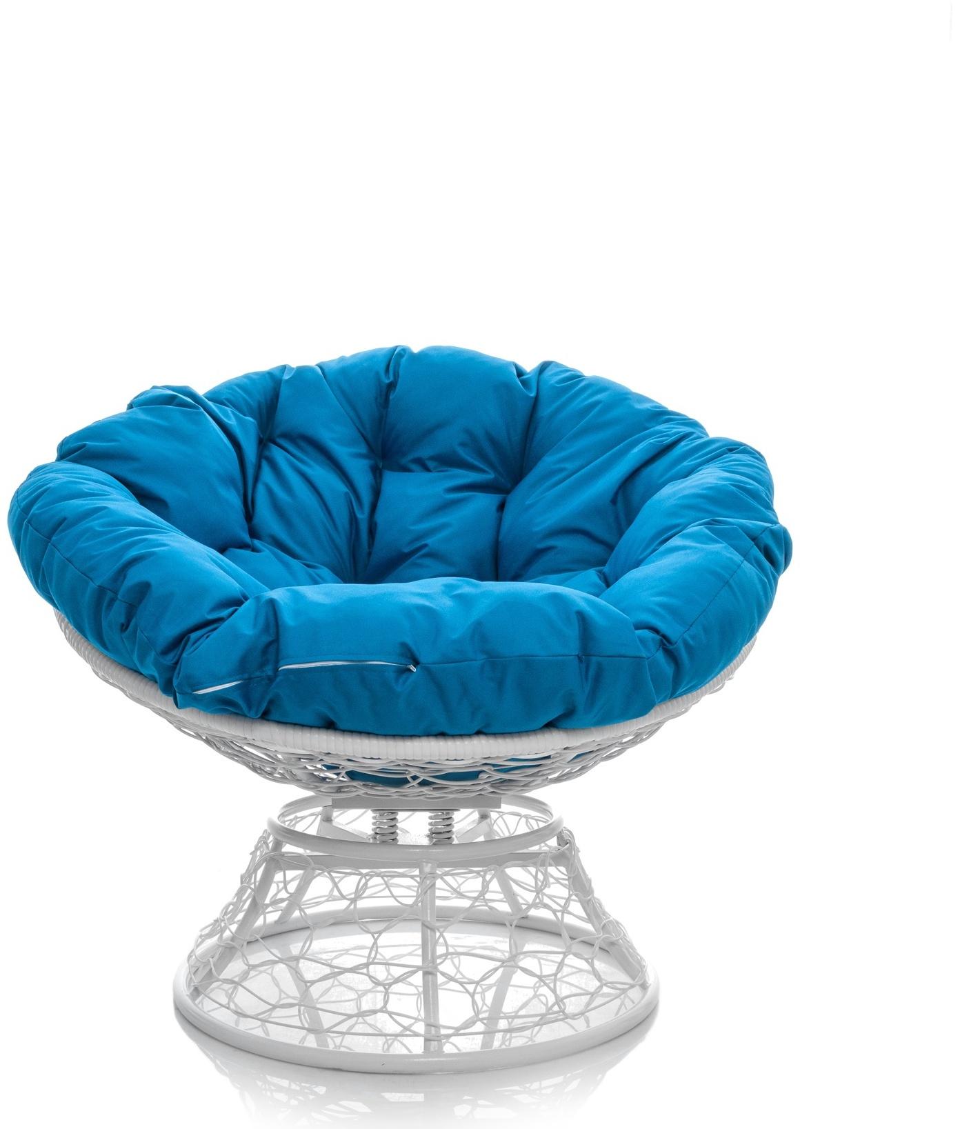 Кресло «Папасан» с искусственным ротангом, 96×98×81 см, с механизмом качания, белое, голубая подушка