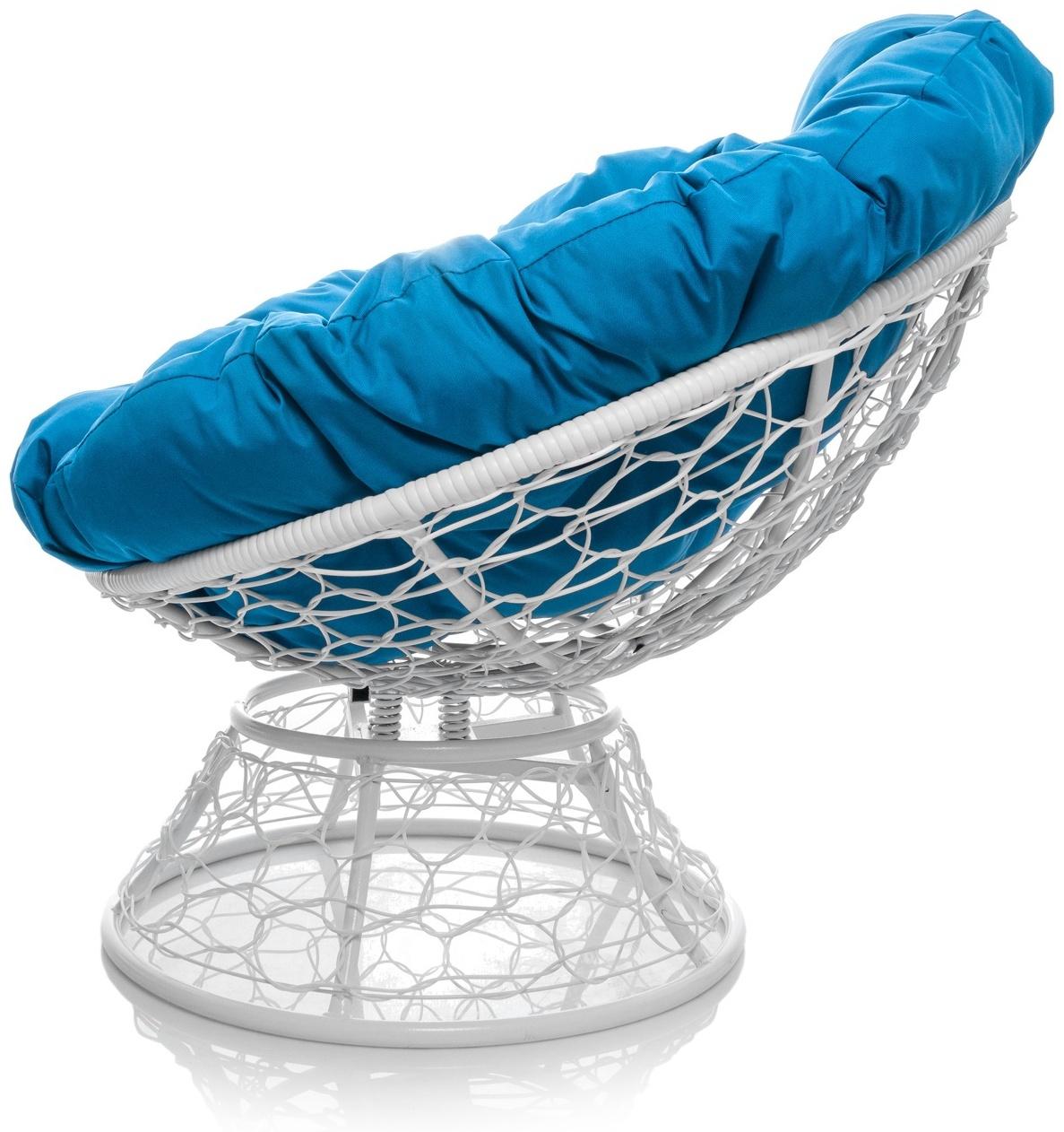 Кресло «Папасан» с искусственным ротангом, 96×98×81 см, с механизмом качания, белое, голубая подушка