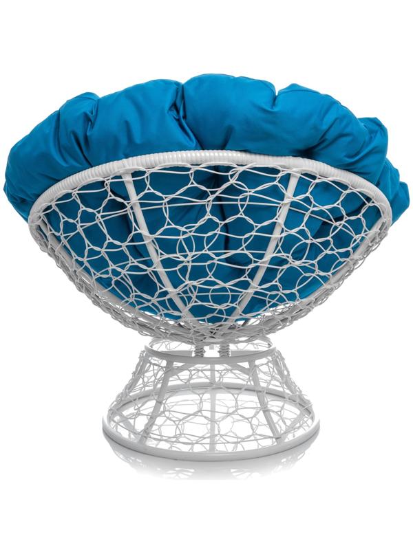 Кресло «Папасан» с искусственным ротангом, 96×98×81 см, с механизмом качания, белое, голубая подушка