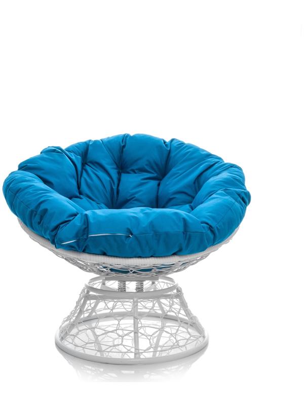 Кресло «Папасан» с искусственным ротангом, 96×98×81 см, с механизмом качания, белое, голубая подушка