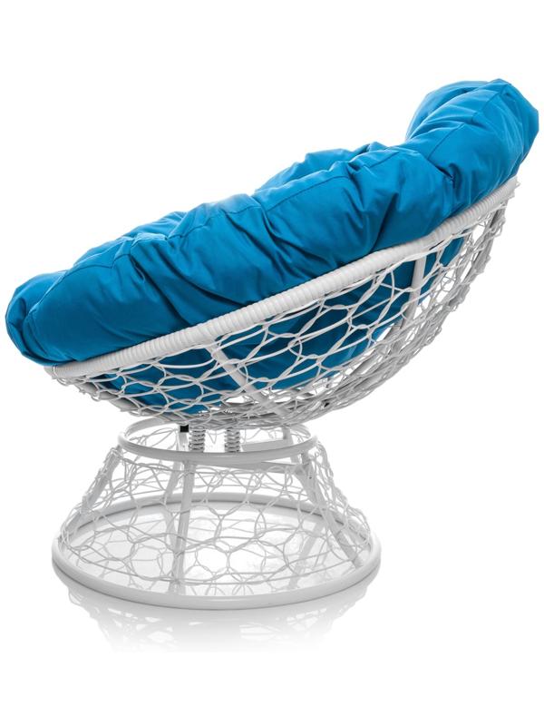 Кресло «Папасан» с искусственным ротангом, 96×98×81 см, с механизмом качания, белое, голубая подушка