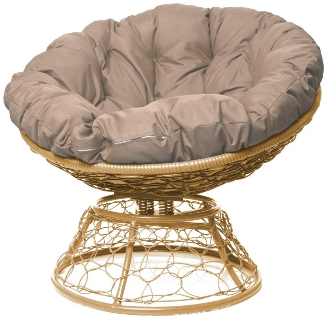 Кресло «Папасан» с искусственным ротангом, 96×98×81 см, коричневое, бежевая подушка, с механизмом качания
