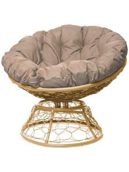 Кресло «Папасан» с искусственным ротангом, 96×98×81 см, коричневое, бежевая подушка, с механизмом качания