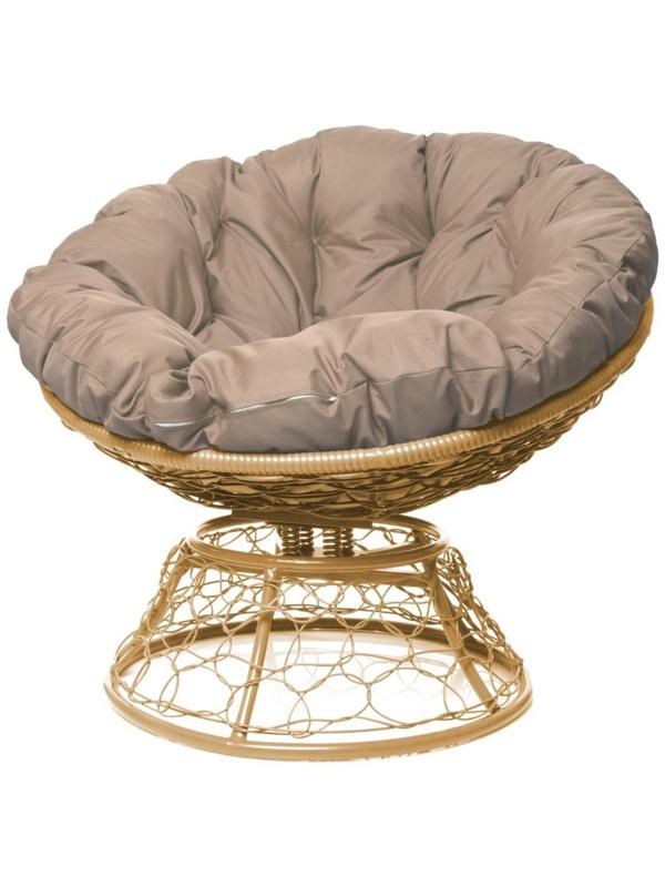 Кресло «Папасан» с искусственным ротангом, 96×98×81 см, коричневое, бежевая подушка, с механизмом качания