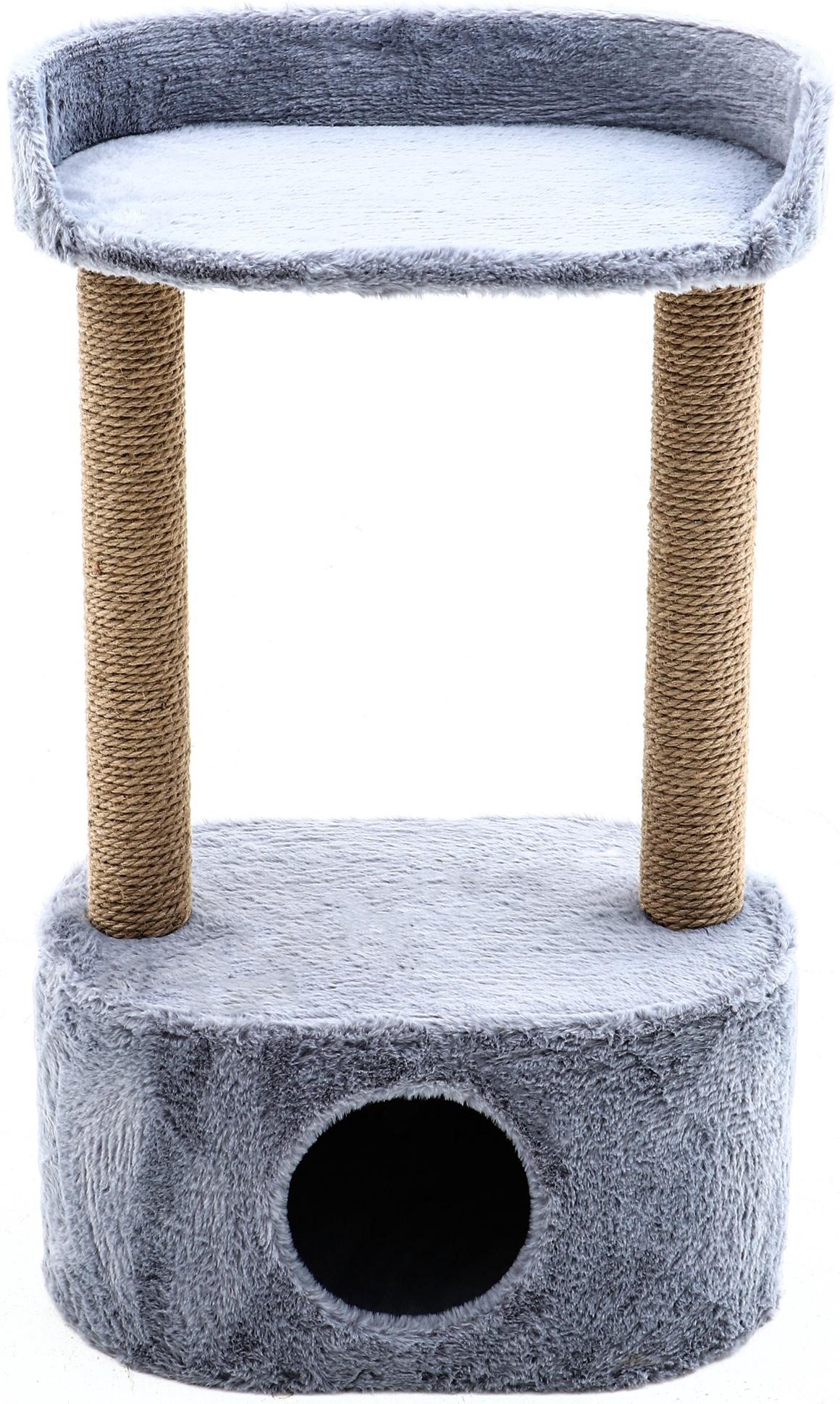 Домик для кошек с когтеточкой, овальной полкой, джут, 51 х 31 х 87 см, серый