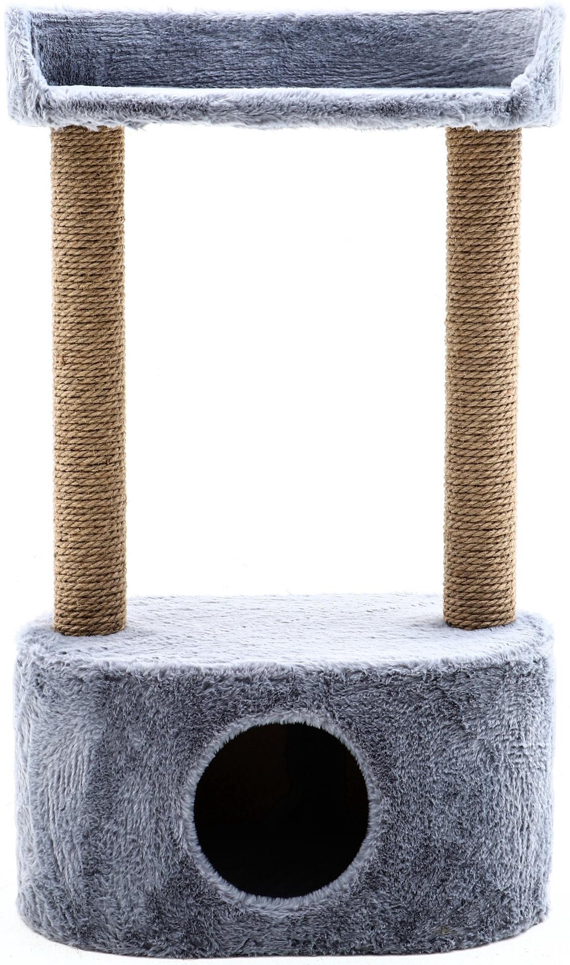 Домик для кошек с когтеточкой, овальной полкой, джут, 51 х 31 х 87 см, серый