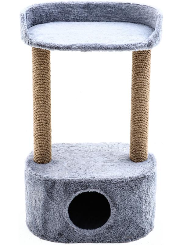 Домик для кошек с когтеточкой, овальной полкой, джут, 51 х 31 х 87 см, серый