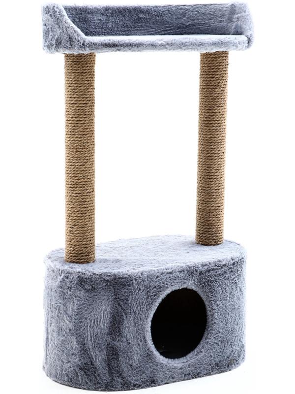 Домик для кошек с когтеточкой, овальной полкой, джут, 51 х 31 х 87 см, серый