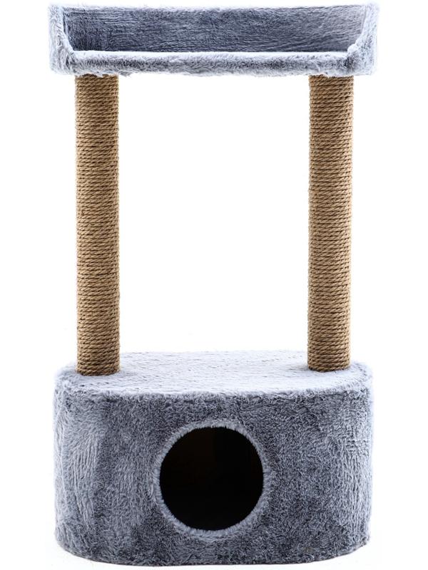 Домик для кошек с когтеточкой, овальной полкой, джут, 51 х 31 х 87 см, серый