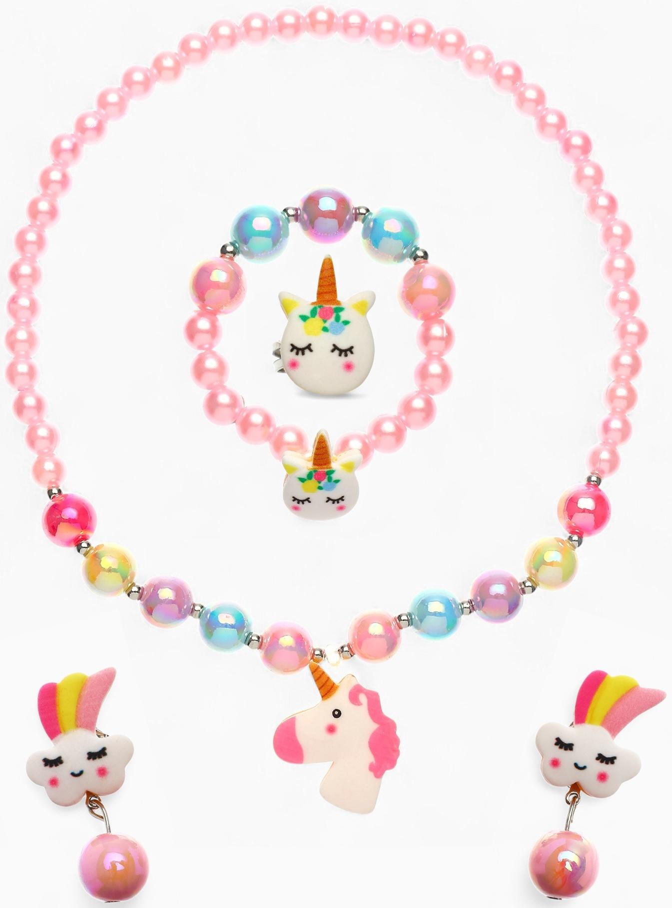 Набор детских украшений Выбражулька «Единорог», 4 предмета: кулон, браслет, кольцо, клипсы, разноцветный