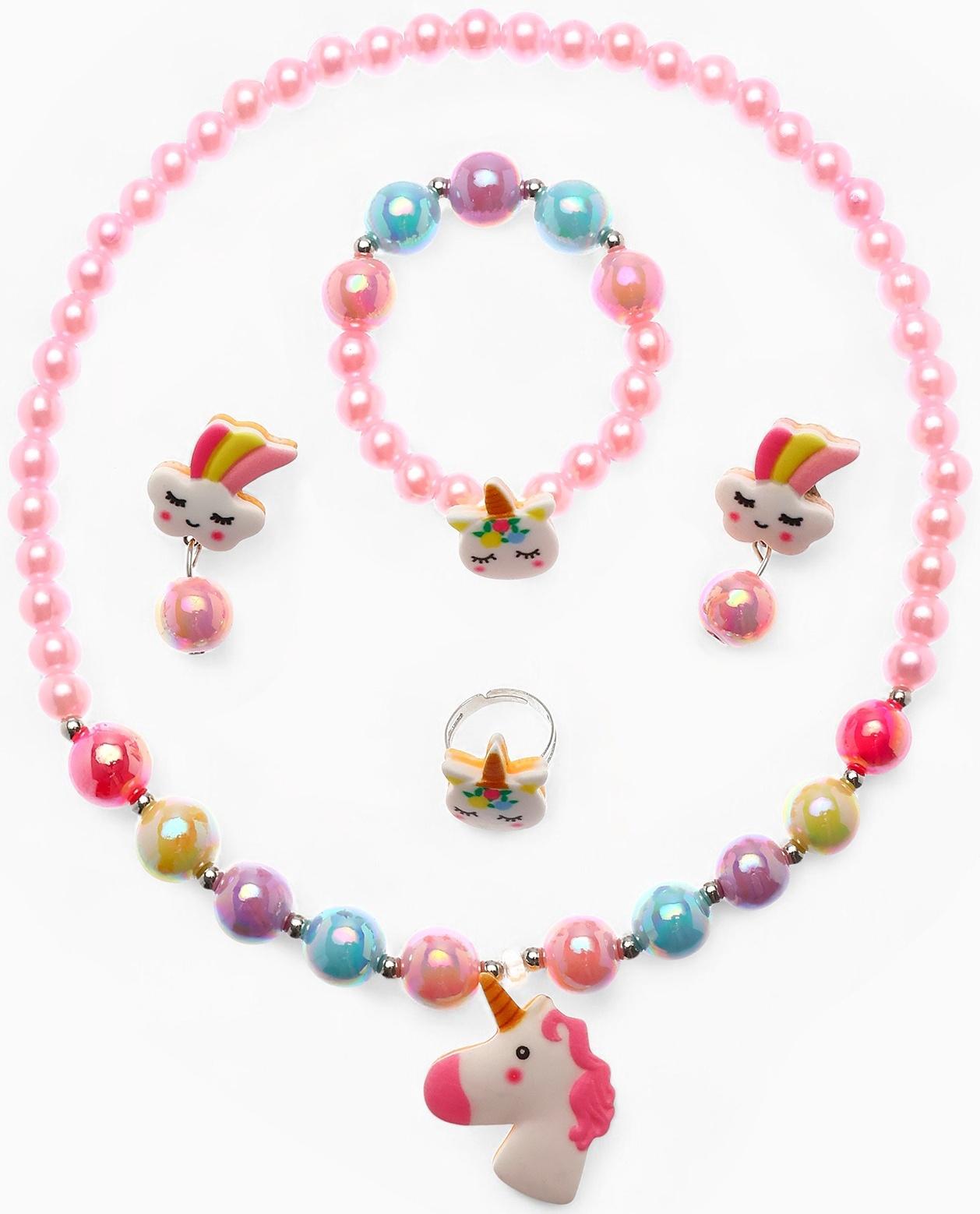Набор детских украшений Выбражулька «Единорог», 4 предмета: кулон, браслет, кольцо, клипсы, разноцветный