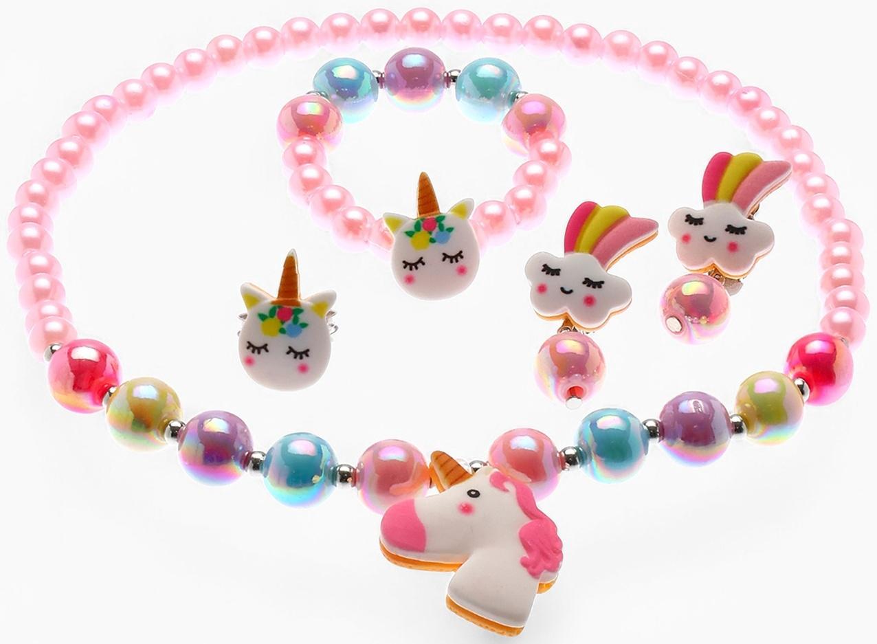 Набор детских украшений Выбражулька «Единорог», 4 предмета: кулон, браслет, кольцо, клипсы, разноцветный
