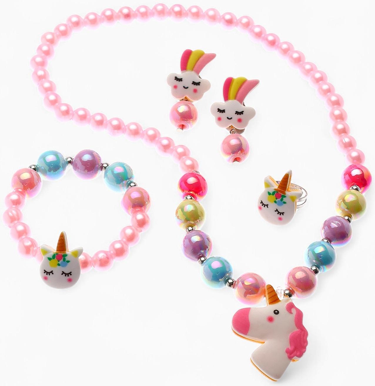 Набор детских украшений Выбражулька «Единорог», 4 предмета: кулон, браслет, кольцо, клипсы, разноцветный