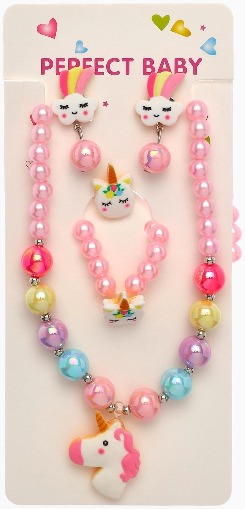 Набор детских украшений Выбражулька «Единорог», 4 предмета: кулон, браслет, кольцо, клипсы, разноцветный