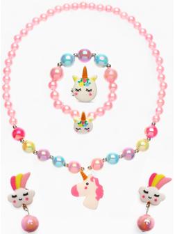 Набор детских украшений Выбражулька «Единорог», 4 предмета: кулон, браслет, кольцо, клипсы, разноцветный