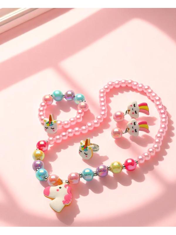 Набор детских украшений Выбражулька «Единорог», 4 предмета: кулон, браслет, кольцо, клипсы, разноцветный