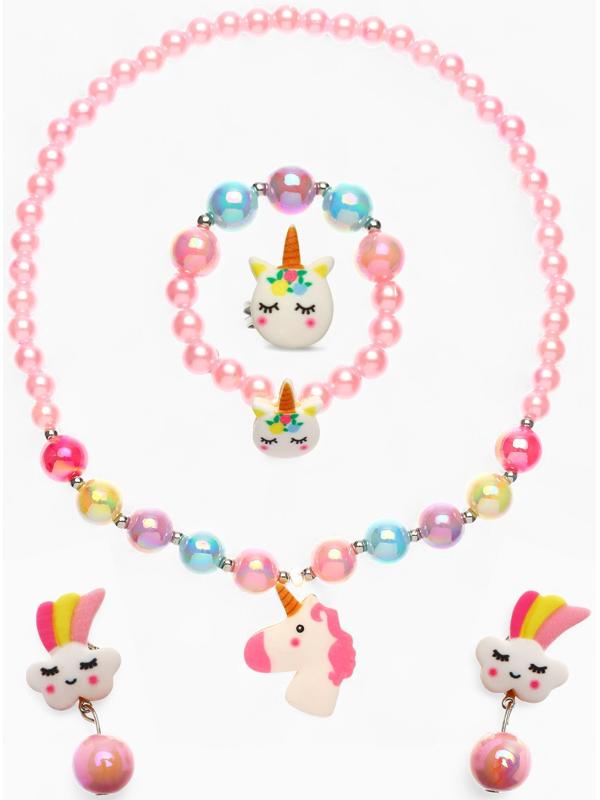 Набор детских украшений Выбражулька «Единорог», 4 предмета: кулон, браслет, кольцо, клипсы, разноцветный