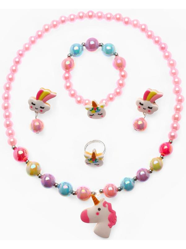 Набор детских украшений Выбражулька «Единорог», 4 предмета: кулон, браслет, кольцо, клипсы, разноцветный
