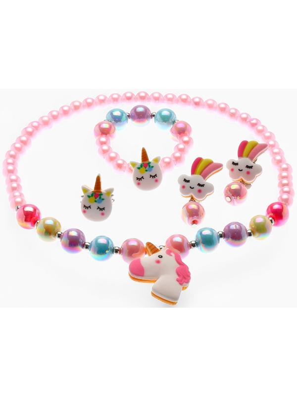Набор детских украшений Выбражулька «Единорог», 4 предмета: кулон, браслет, кольцо, клипсы, разноцветный