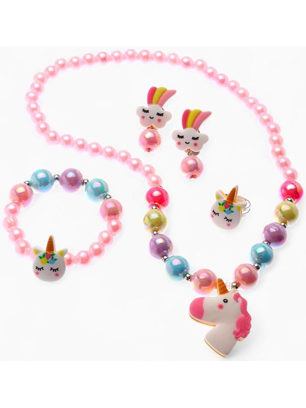 Набор детских украшений Выбражулька «Единорог», 4 предмета: кулон, браслет, кольцо, клипсы, разноцветный