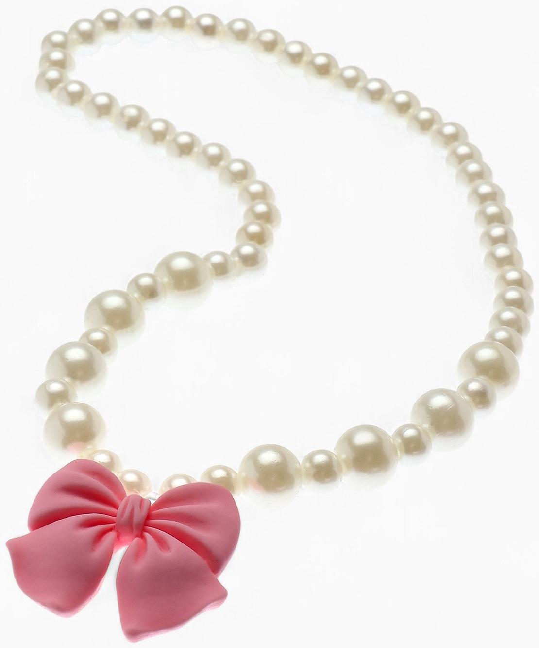 Набор детских украшений Выбражулька «Бант», 4 предмета: кулон, браслет d=6 см кольцо, клипсы, бело-розовый