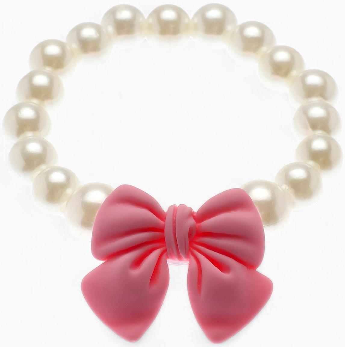 Набор детских украшений Выбражулька «Бант», 4 предмета: кулон, браслет d=6 см кольцо, клипсы, бело-розовый