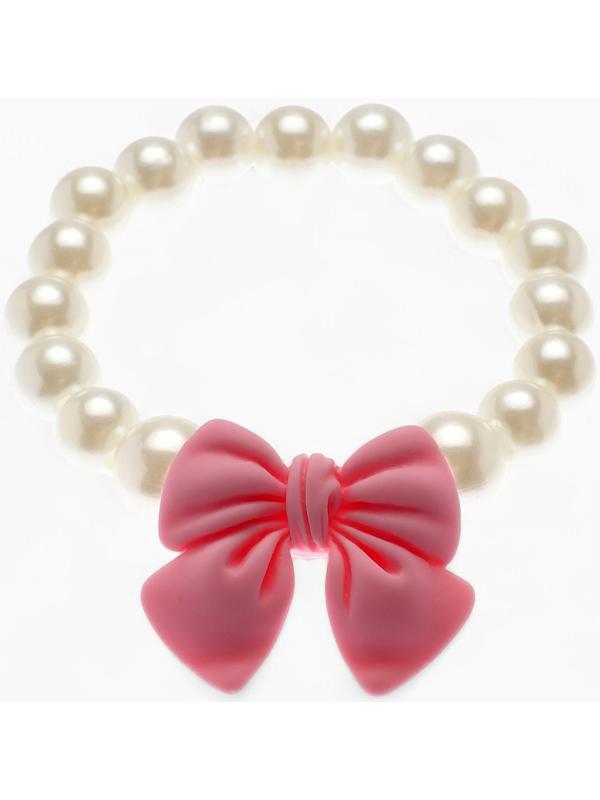 Набор детских украшений Выбражулька «Бант», 4 предмета: кулон, браслет d=6 см кольцо, клипсы, бело-розовый