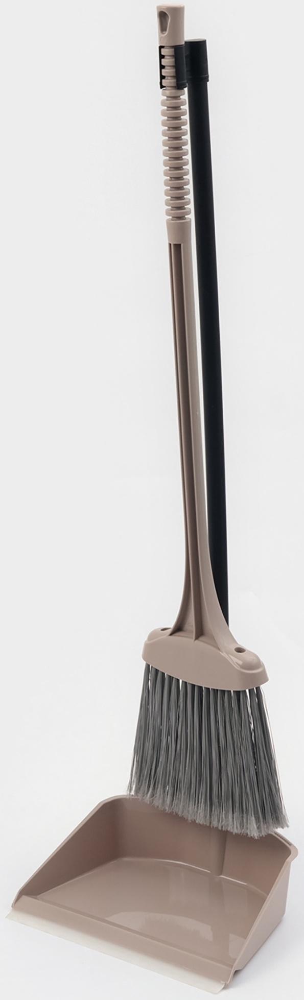 Щётка с совком для уборки «Ленивка», 19.5×25×90 см, капучино