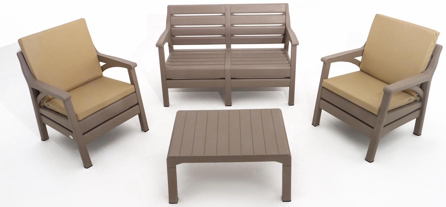 Набор садовой мебели «Евпатория»: 2 кресла 66×65×79 см, стол 79×55×38 см, диван 124×65×79 см, бежевый
