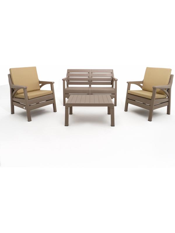 Набор садовой мебели «Евпатория»: 2 кресла 66×65×79 см, стол 79×55×38 см, диван 124×65×79 см, бежевый