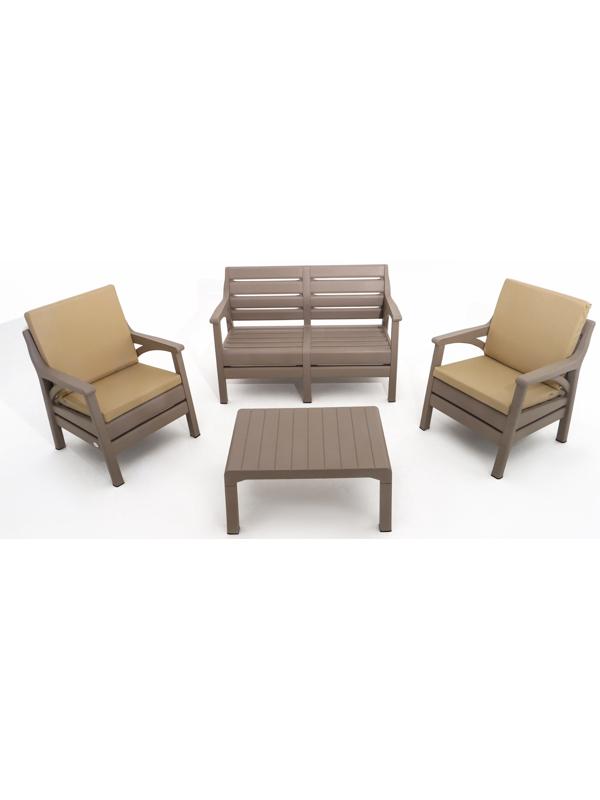 Набор садовой мебели «Евпатория»: 2 кресла 66×65×79 см, стол 79×55×38 см, диван 124×65×79 см, бежевый