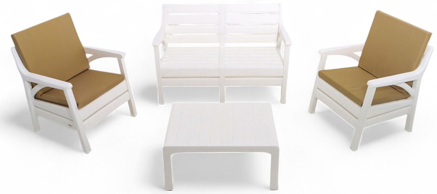 Набор садовой мебели «Евпатория»: 2 кресла 66×65×79 см, стол 79×55×38 см, диван 124×65×79 см, белый