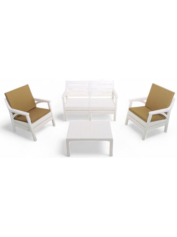Набор садовой мебели «Евпатория»: 2 кресла 66×65×79 см, стол 79×55×38 см, диван 124×65×79 см, белый