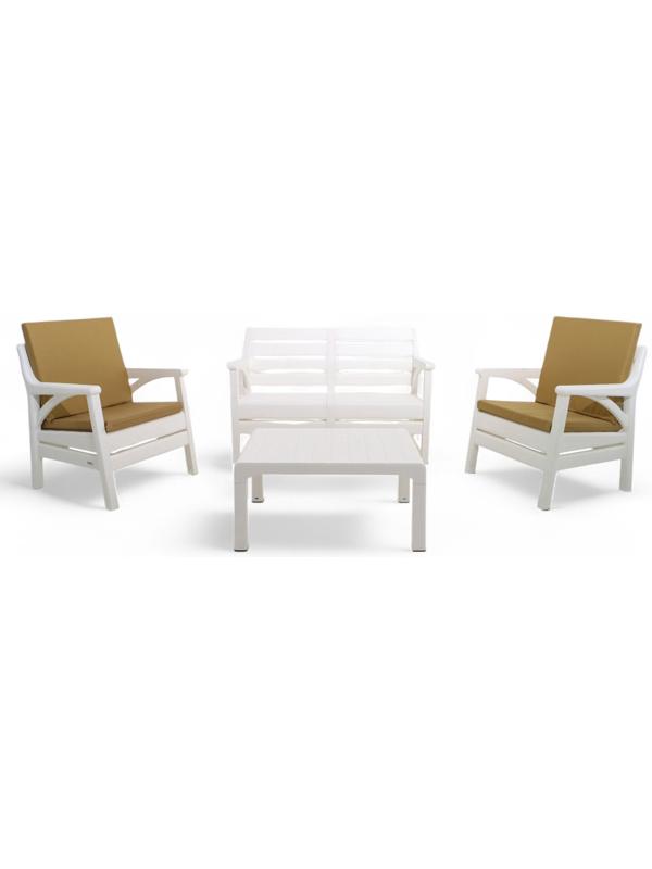 Набор садовой мебели «Евпатория»: 2 кресла 66×65×79 см, стол 79×55×38 см, диван 124×65×79 см, белый